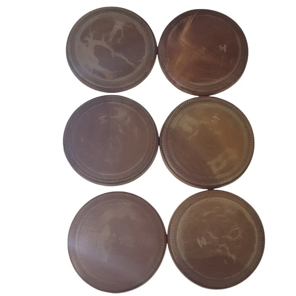 Vintage 20th Century Japanese Hand Carved Box and 6 Coaster‎ Set Floral Flowers